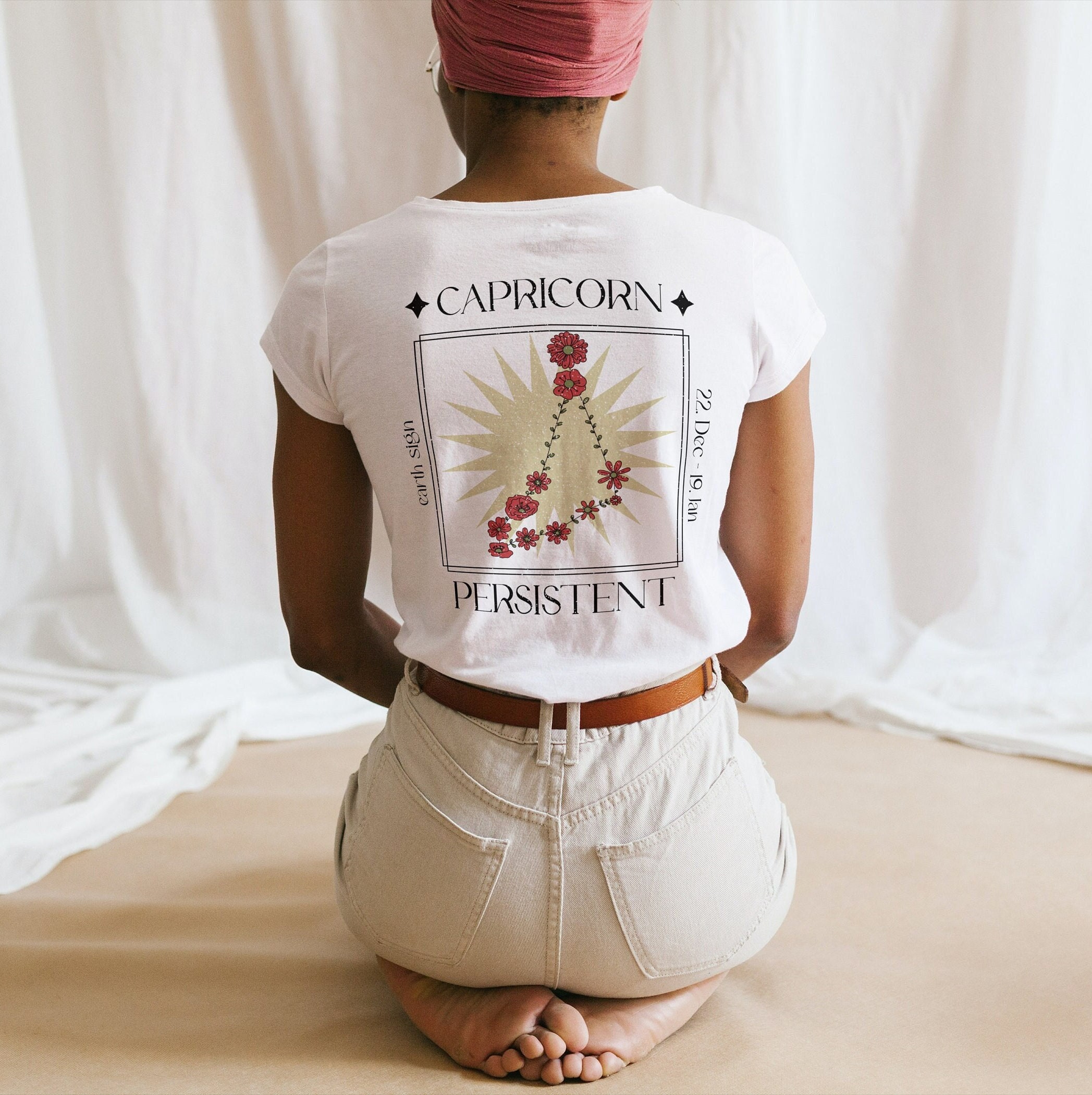 Capricorn Ladies Organic T-Shirt-Slim Fit-Capricorn-Star Sign-Zodiac-Gift-Horoscope Astrology-Floral-Digital Print