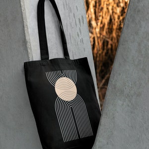 Abstract Organic Cloth Bag Canvas Tote Bag Digital Printing Market Bag Minimal Black Shopping Bag, Eco-Friendly Bag Tote Bag image 4