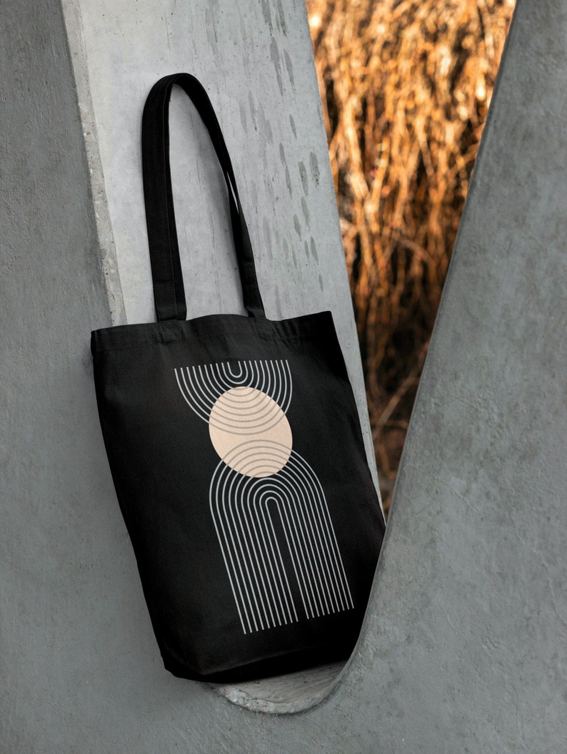 Abstract Organic Cloth Bag Canvas Tote Bag Digital Printing Market Bag Minimal Black Shopping Bag, Eco-Friendly Bag Tote Bag image 4