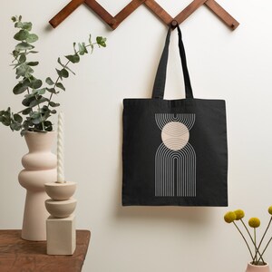 Abstract Organic Cloth Bag Canvas Tote Bag Digital Printing Market Bag Minimal Black Shopping Bag, Eco-Friendly Bag Tote Bag image 3