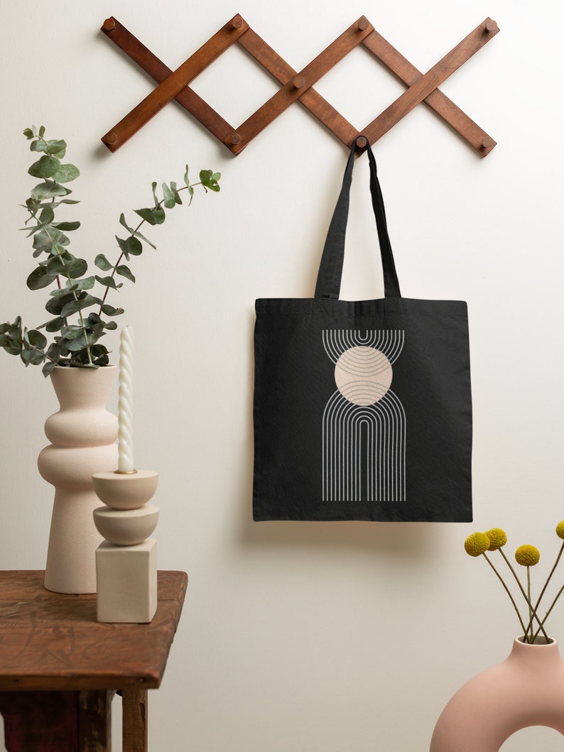 Abstract Organic Cloth Bag Canvas Tote Bag Digital Printing Market Bag Minimal Black Shopping Bag, Eco-Friendly Bag Tote Bag image 3