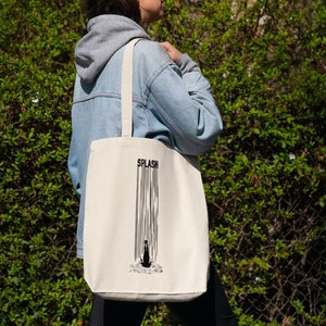 Splash Organic Jute Bag Thick Fabric / Surfing Girl / Tote Bag/ Statement / Sustainable / Font Print / Cloth Bag / Organic Cotton / Beach / Surfing