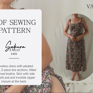 Pleated Wide Straps Bustier-like Fitted Bodice with Slit Skirt Dress ~~ Printable PDF Sewing Pattern US Size 00 - 16 ~~ Instant Download