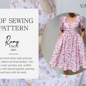 Puff Sleeve Square Neckline Dress ~~ Printable PDF Sewing Pattern US Size 00 - 16 ~~ Instant Download