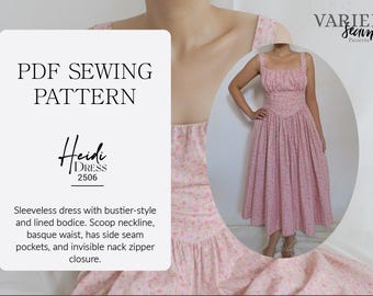 Bustier Bodice Dress Sewing Pattern – Basque Waist, Scoop Neck (PDF Pattern)