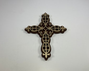 Cruz de madera decorativa grabada con láser (tamaño mediano)