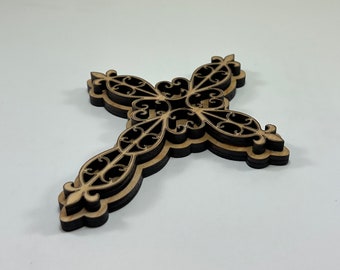 Cruz de madera decorativa grabada con láser (pequeña)