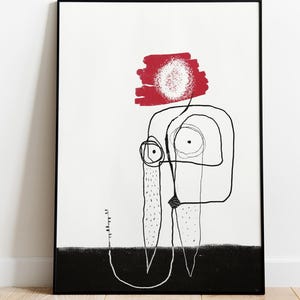 Risoprint A4 - Original Abstract Print, Black and Red, Limited Edition, handmade (250g biotop white, risograph)