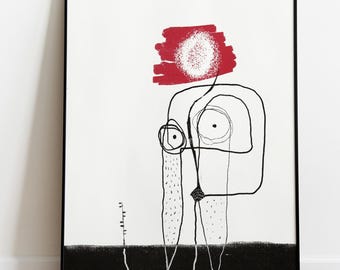 Abstract Risograph Print: Black and Red A4 Art, Limited Edition
