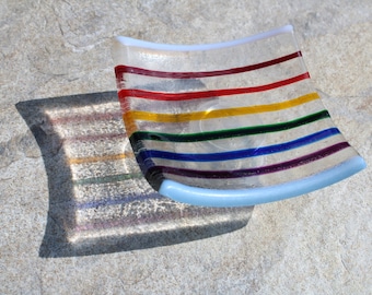 Pride - Rainbow and Clear fused glass dish