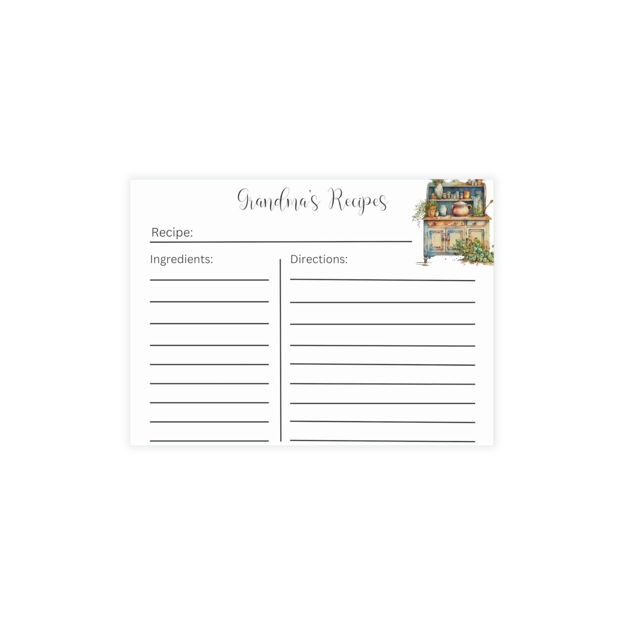 Recipe Cards Grandma's Recipes Card Cooking Lover Bundles of 10, 30 or 50 Pcs 6.25 X 4.62 White ...