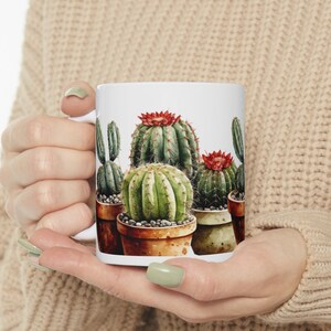 Cactus Ceramic Mug 11oz, succulent plants mug, nature lover, cacti mug