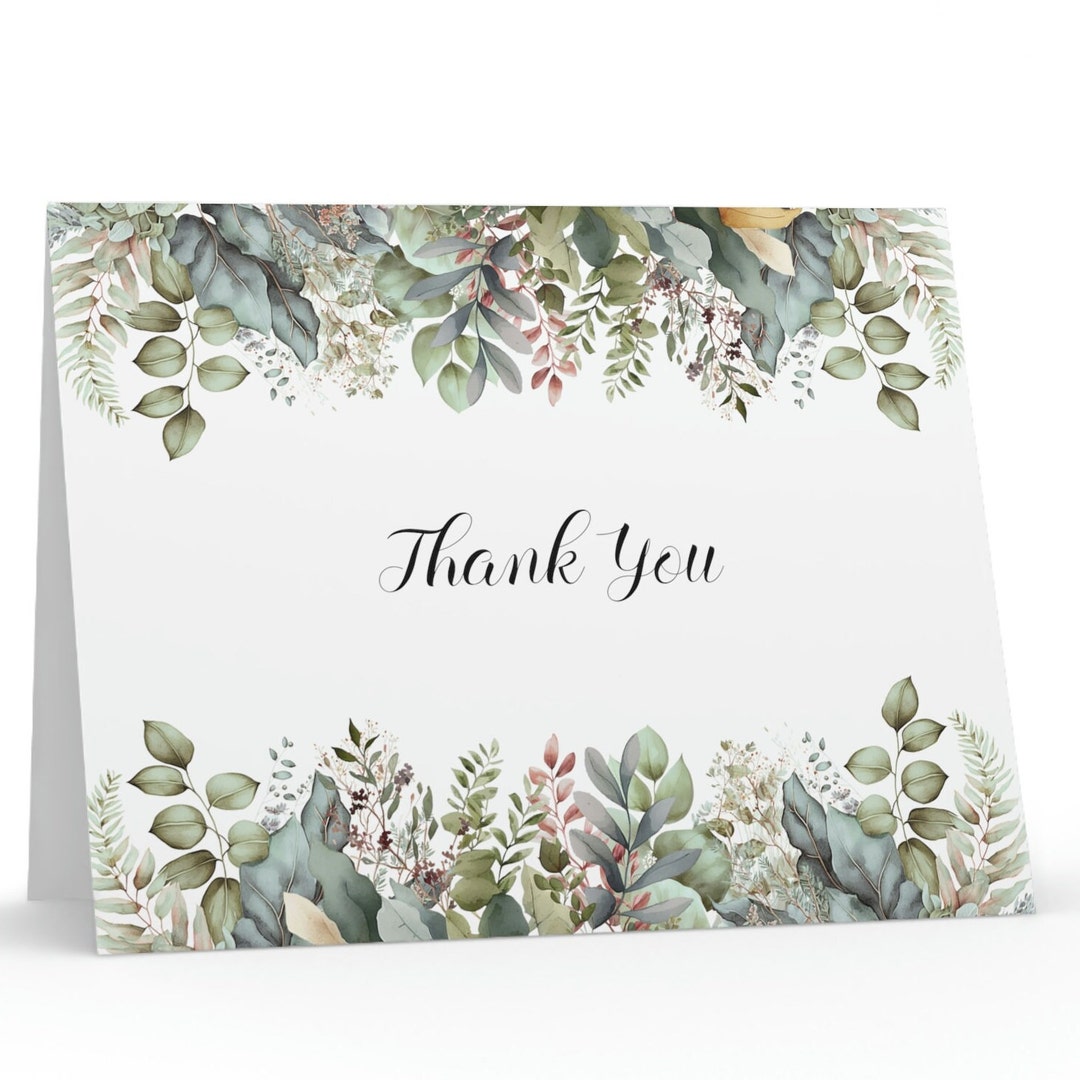 Thank You Card Greenery Greeting Cards Eucalyptus, Set of 8, 16, or 24