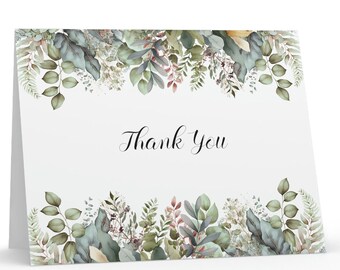 Thank You Card Greenery Greeting cards Eucalyptus, set of 8, 16, or 24 pcs Greenery Stationery blank inside with envelopes