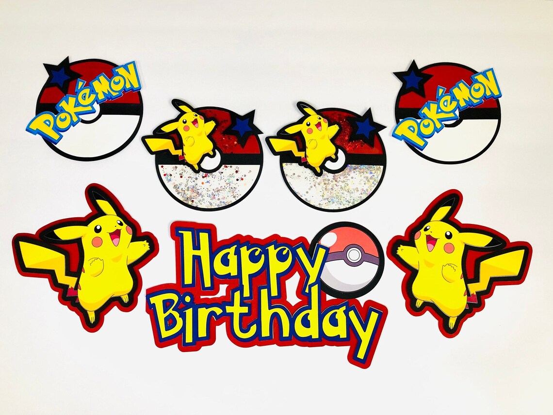 Pokemon Pikachu Birthday Theme Banner With Matching Cupcake/ - Etsy
