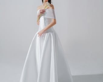 Off-shoulder wedding dress / Modest wedding dress / Modern wedding dress/ Casual wedding dress / Unique wedding dress / D142220