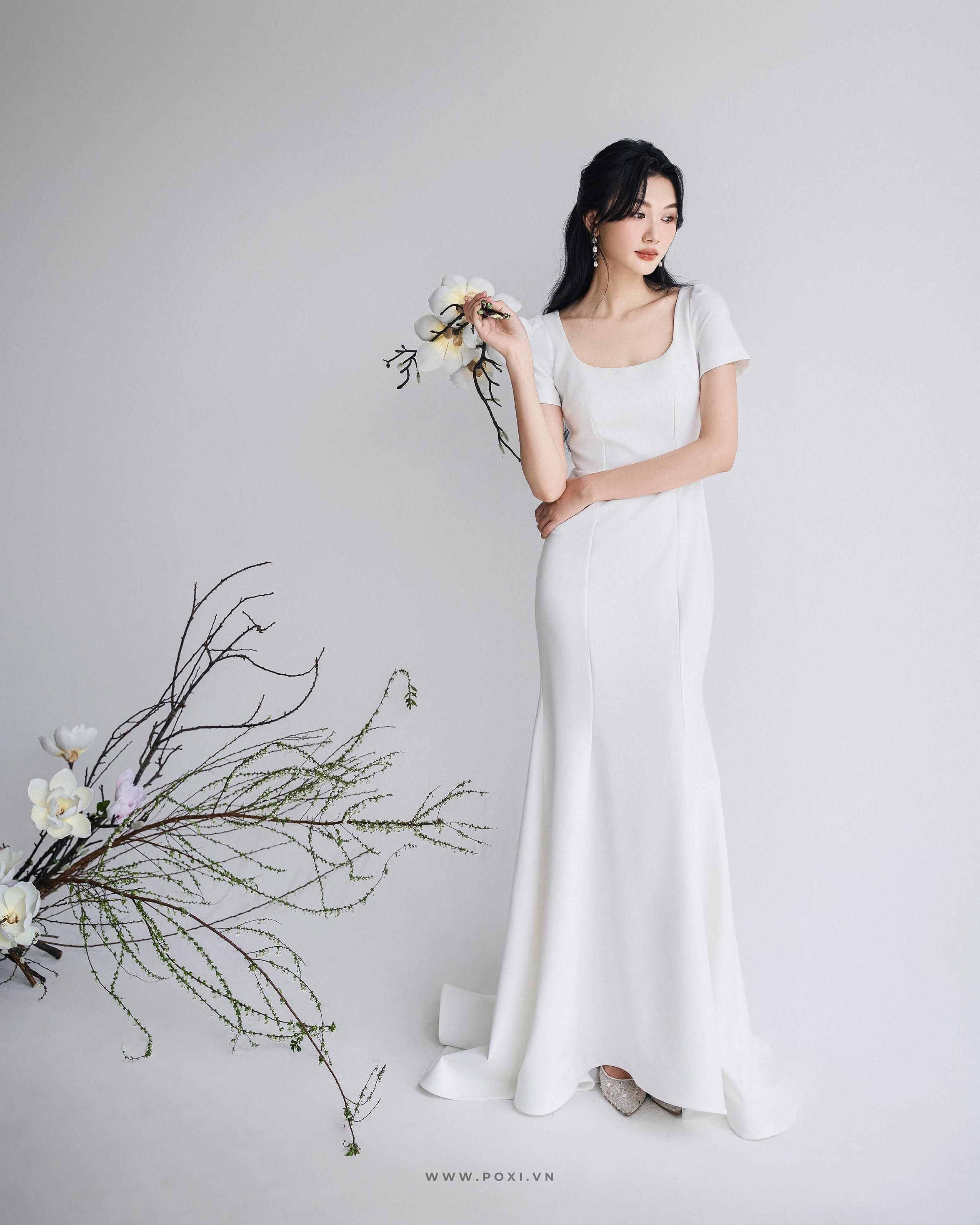 Vestido de novia de escote cuadrado/Vestido vintage/Vestido de novia modesto/Vestidos minimalistas/Vestido de novia Aline/D192825