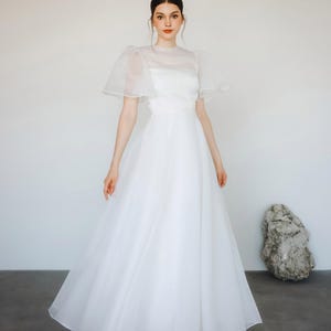 Organza wedding dress / Casual wedding dress /Minimalist dresses / Modest wedding dress/ White dresses / D168322B