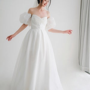 MADE TO ORDER/ Modest wedding dress/ Wedding dresses / Off-shoulder wedding dress / flare wedding dress/ Organza wedding dress/ D177423