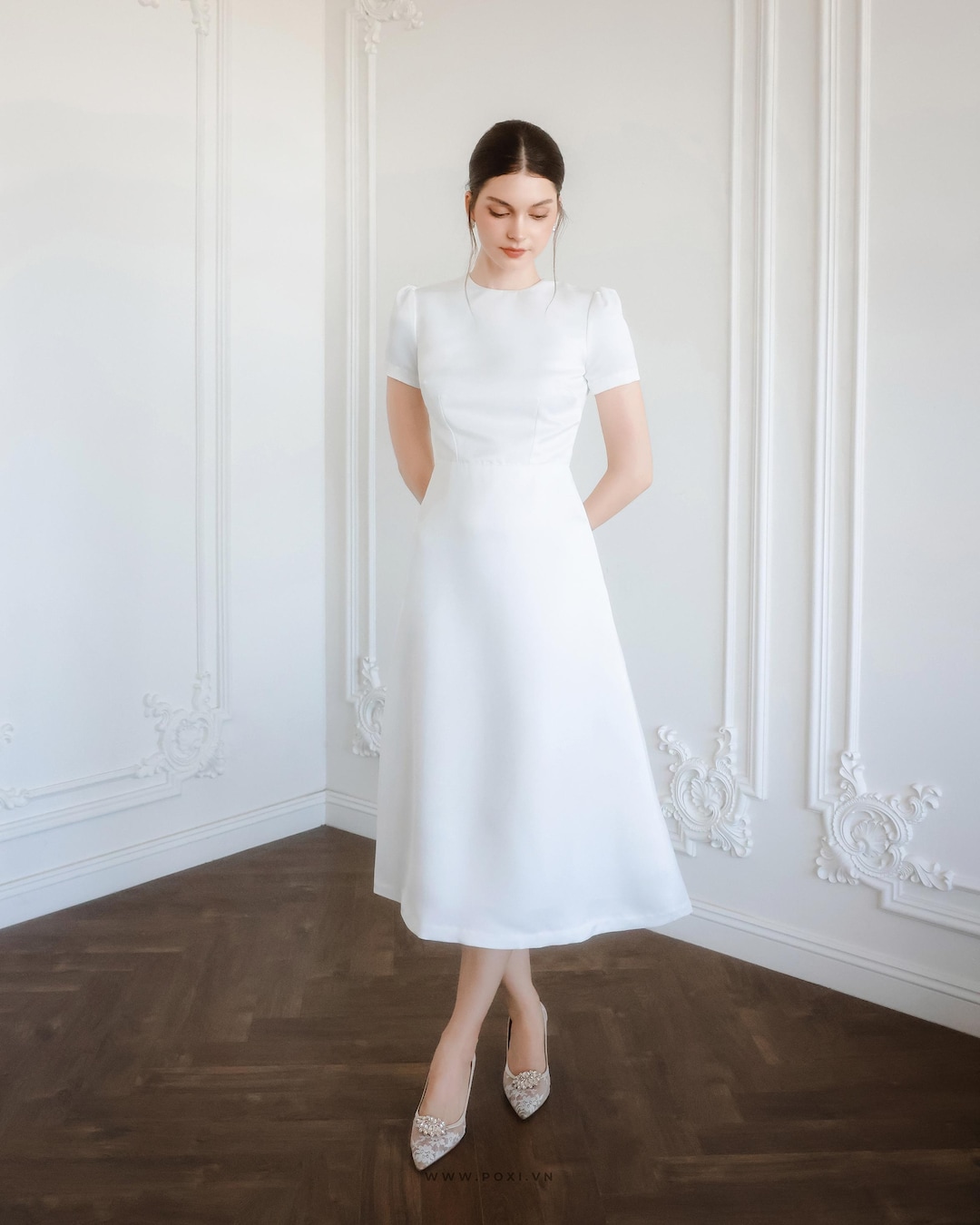 white christmas dresses Jane Summers Ivie White Strapless Tea Length Rehearsal Dinner and Wedding Dress 10 / White , Female , Adult main image 0