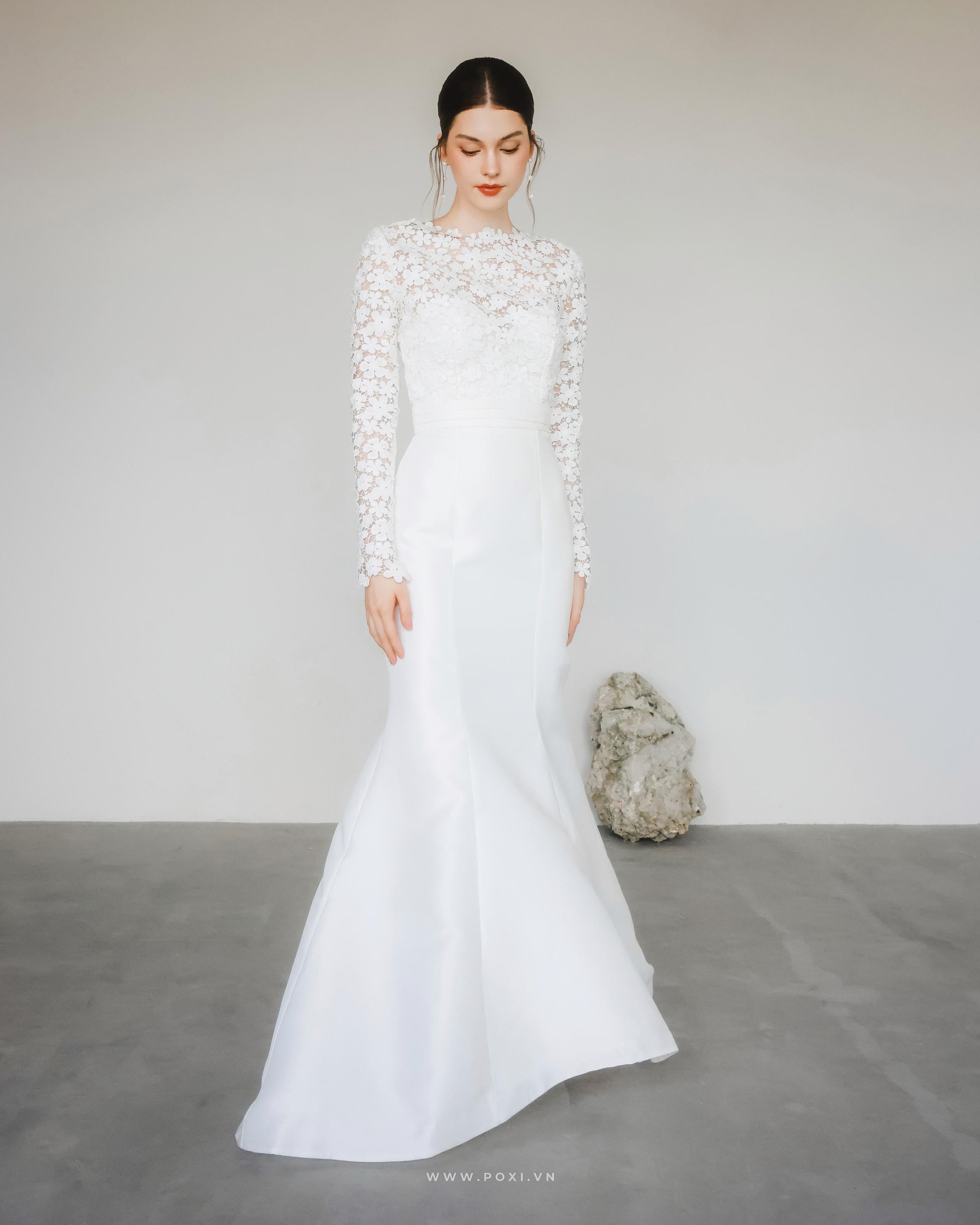 chinese dress ladies Cinderella Lace Long Sleeves Wedding Dress with Embroidery Appliques DTW66  – DressTok.co.uk main image 1