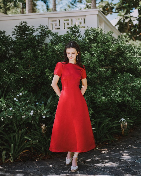 modest red dress
