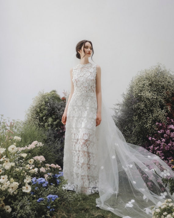 white christmas dresses Illusion Corset Designer 3D Flowers Boho A-Line Bridal Dress