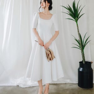 Elegantes Abendkleid mit eckigem Ausschnitt / Lässiges Hochzeitskleid / Bescheidenes Abschlussballkleid / Verlobungskleid / D168022B
