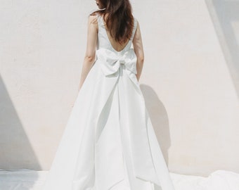 Wedding dress with bow back/ Unique wedding dress / Star wedding dress / Modest wedding dress / D171722