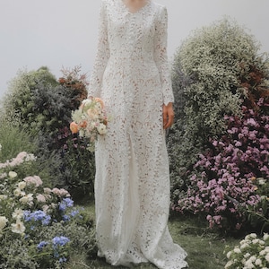 MADE TO ORDER / Long sleeve wedding dress / Unique wedding dress /Minimalist dresses / Boho wedding dress/ D114218