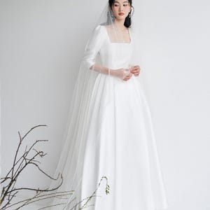 Square neck wedding dress/Vintage dress/ Modest wedding dress/  Minimalist dresses/ D170822
