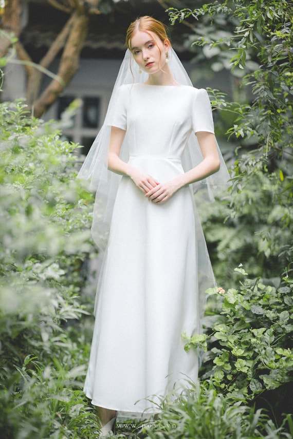 Boat Neck Wedding Dress / Unique 
