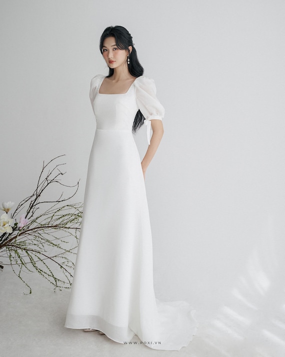 a line wedding dress with short sleeves A-line V-neck Lace Rustic Country Dresses SEW063 – SELINADRESS made wedding dresses fulfill your dream of being a stunning bride Short Sleeve Button Back A-line