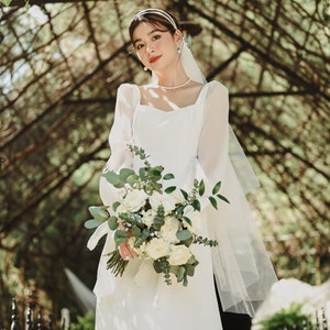 Long sleeve wedding dress / modest wedding dress / square neck wedding dress / celestial wedding dress /D157621