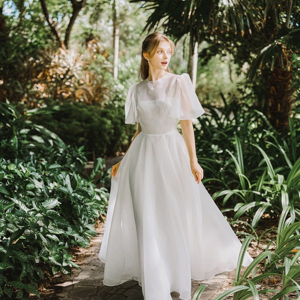 Organza wedding dress / Casual wedding dress / Star wedding dress / Modest wedding dress / D168322B