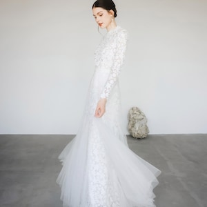 MADE TO ORDER / Long sleeve wedding dress / unique wedding dress / Minimalist dresses / celestial dress / Flare wedding dress/ D153620