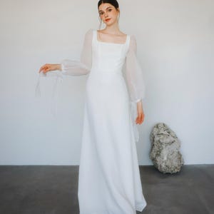 Long sleeve wedding dress / modest wedding dress / square neck wedding dress / Minimalist dresses/ Boho wedding dress / D157621