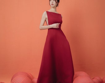 Delicate cut-out prom dress/ Red party dress/ Modest prom dress/ Minimalist dress/ D166821