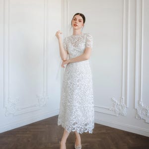 Simplicity lace prom dress/ Casual wedding dress/ Modest prom dress/ Engagement dress/ D169722