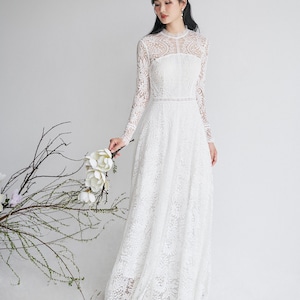 Long sleeve wedding dress/ unique wedding dress/ Minimalist dresses / celestial dress/ Flare wedding dress/ D75018C