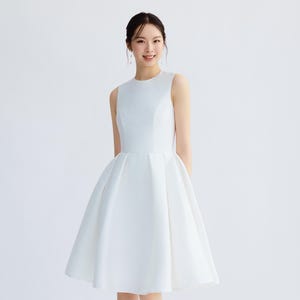Simple white dress with flared skirt and sleeveless/ Modest prom dress/ Casual dress/ Graduation dress/ D196725
