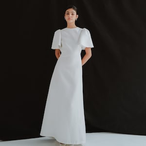A-line wedding dress/ Minimalist dresses / Puff sleeve dress / Modest wedding dress /Dresses for wedding /  D168322