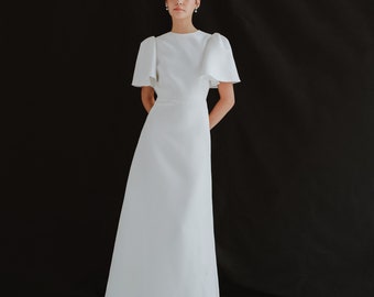 A-line wedding dress/ Casual wedding dress / Puff sleeve dress / Modest wedding dress / Unique wedding dress /  D168322