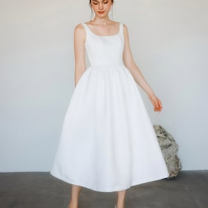 Modern open-back square neck dress/ Casual wedding dress/ Modest prom dress/ Engagement dress/  D184723C
