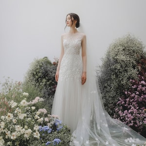 MADE TO ORDER Sheer Lace Wedding Dress: Long Sleeve Boho Bridal Gown - D1763
