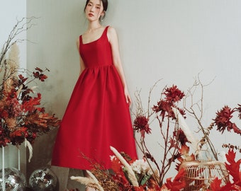 Modern open-back square neck dress/ Modest prom dress/ Fairy prom dress/ Party red dress/ Casual prom dress/  D184723