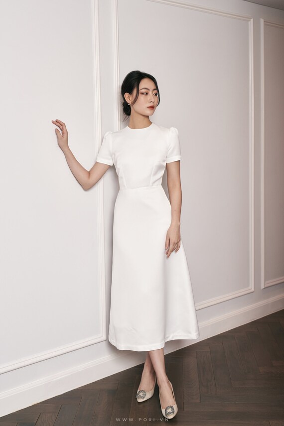 Party Dress With Button Line Back Modest Prom Dress Engagement