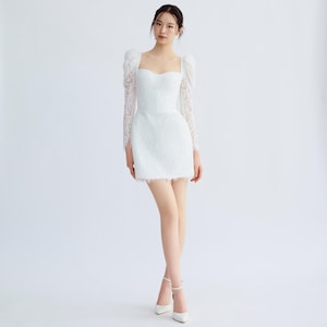 Modern lace party dress/ Casual mini wedding dress/ Simplicity dress/ D193325