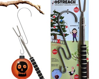 Hang Halloween Decor, No Ladder Ornament Hanging System, Large Hooks, Telescopic Pole, Ostreach