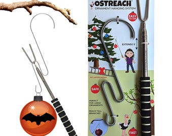Halloween Ornament Hanging Kit, No Ladder, TElescopic POle, Large Hooks,  Outdoor Tree Decorating, Ostreach